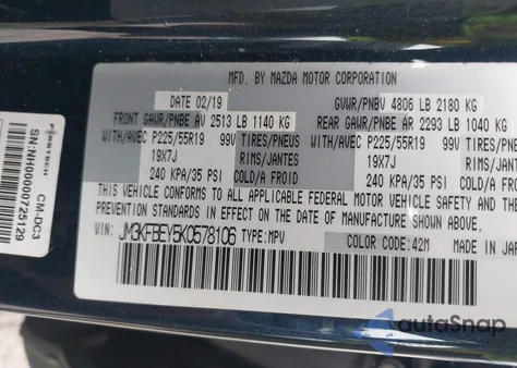 2019 Mazda Cx-5 Signature from USA, damaged, VIN JM3KFBEY5K0578106